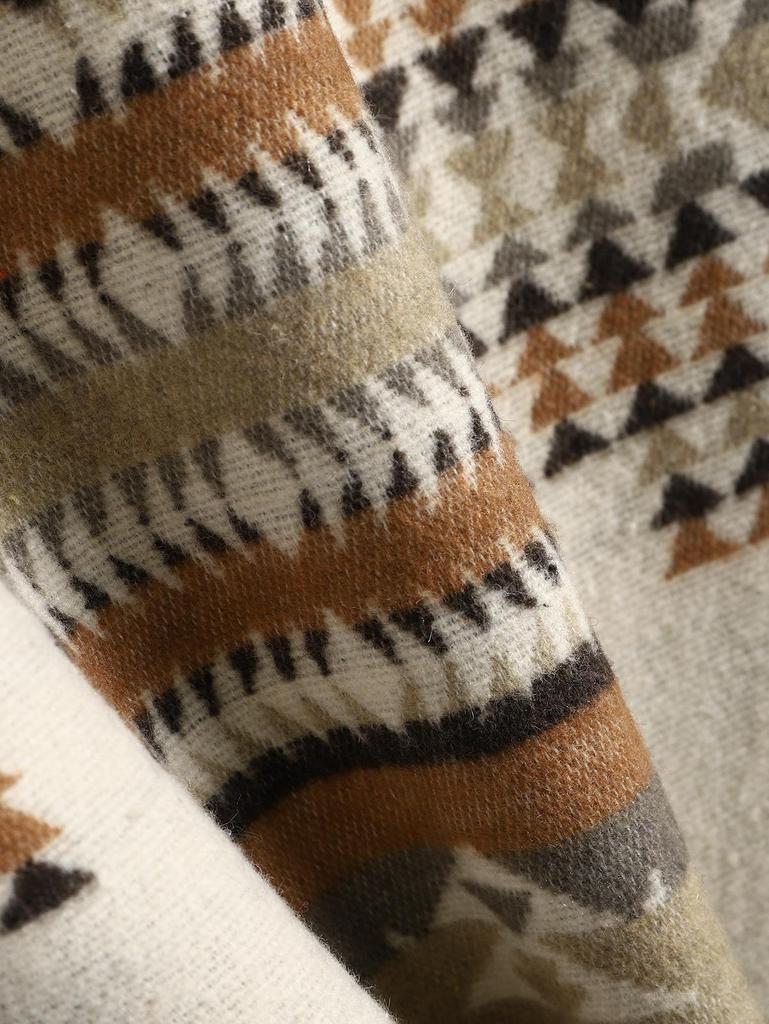 ZAFUL Мужское длинное шерстяное пальто с ацтекским этническим геометрическим принтом, карманом на молнии и капюшоном