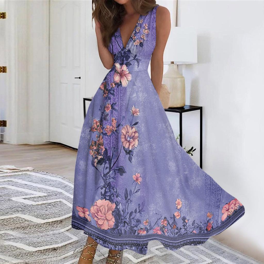 Женское летнее модное ретро-платье с V-образным вырезом и без рукавов