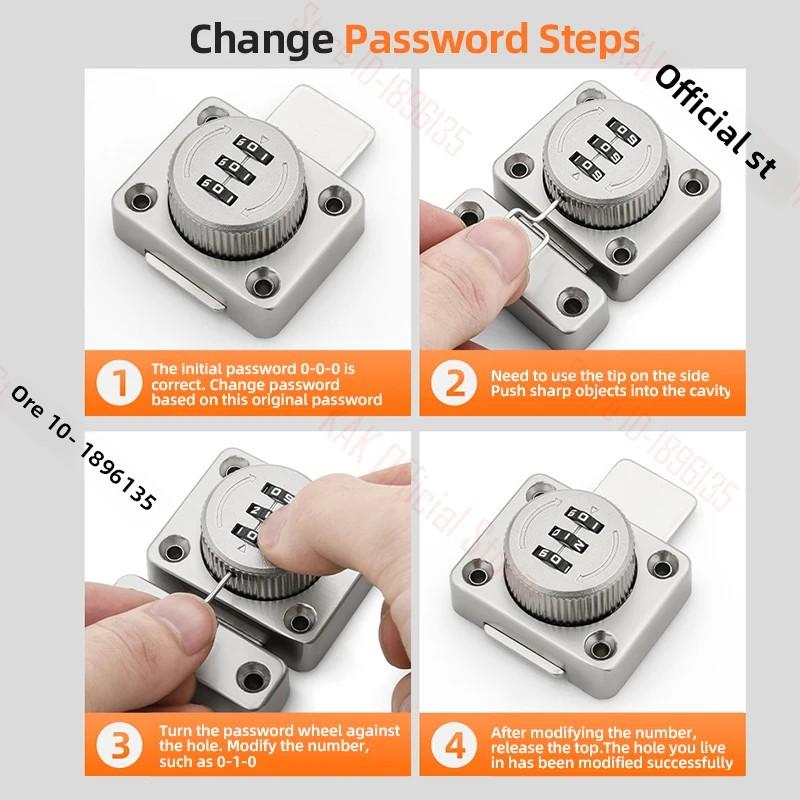 KAK 3 Digit Security Cabinet Password Locks Non-Punch Keyless Door Lock Latch Combination Code Child Safety Lock Anti-theft 4