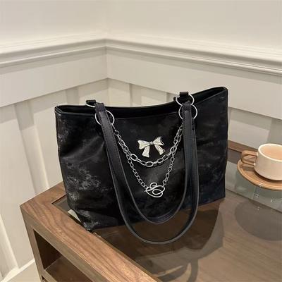 Большая вместимость Class Commute Fashion Bow Плечевая Сумка Женская Простая Сумка-тоут с Цепочкой