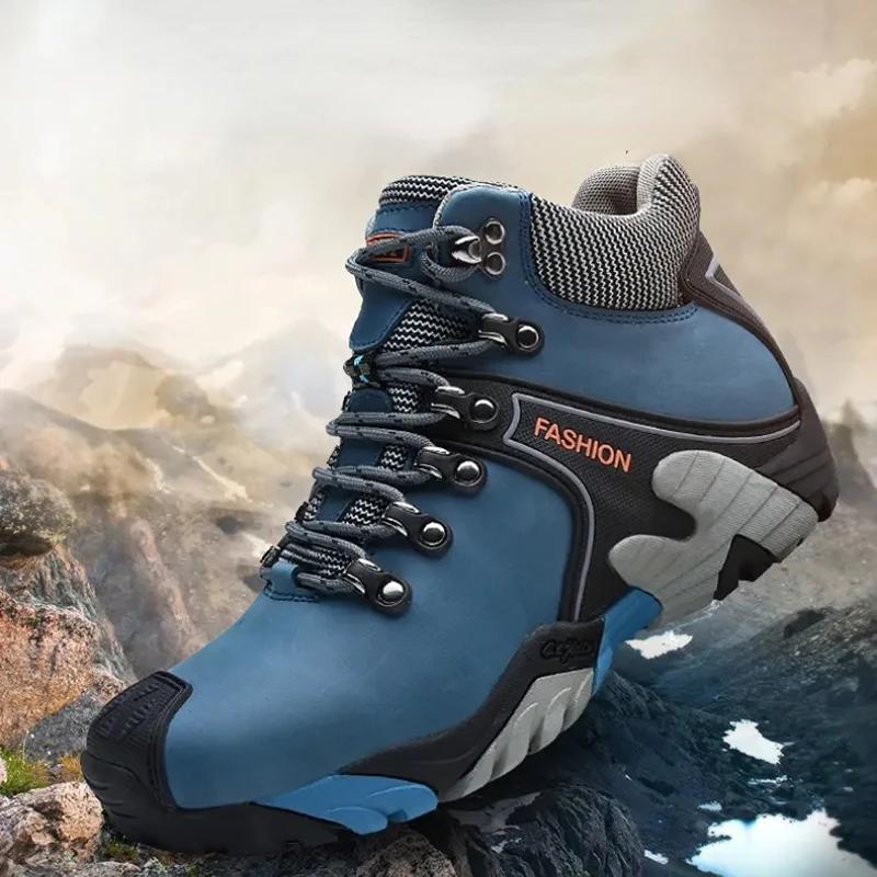 Модные мужские зимние ботинки для отдыха на природе, водонепроницаемые походные ботинки из натуральной кожи, теплые меховые, с высоким качеством, кроссовки на резиновой шнуровке