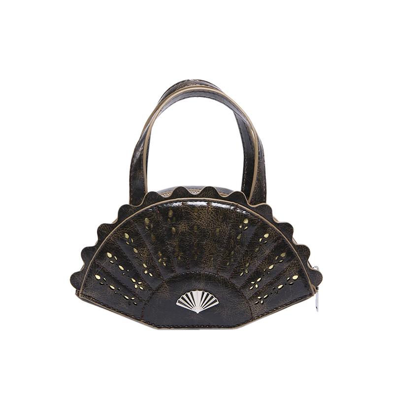 Personality Fan Shape Hollow Out PU Handbags Solid Zipper Super Cool Hot Trendy Stylish Design Women's Handbags 2025 Fashion New