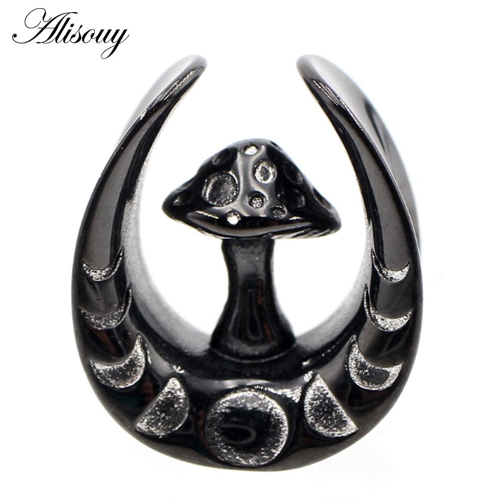 Alisouy 2PCS Stainless Steel U-shaped Mushroom Saddle Ear Tunnels Plugs Expander Stretcher Gauges Earrings Piercing Body Jewelry