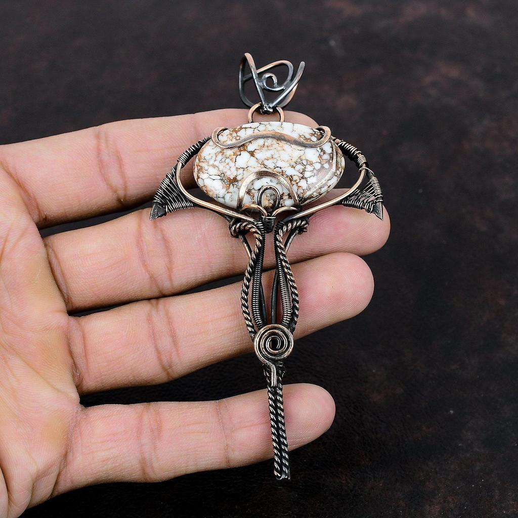 Кулон из магнезита с дикой лошадью, кулон в медной проволоке, кулон ручной работы, замечательный медный ювелирный подарок для мамы, подвески из натуральных драгоценных камней