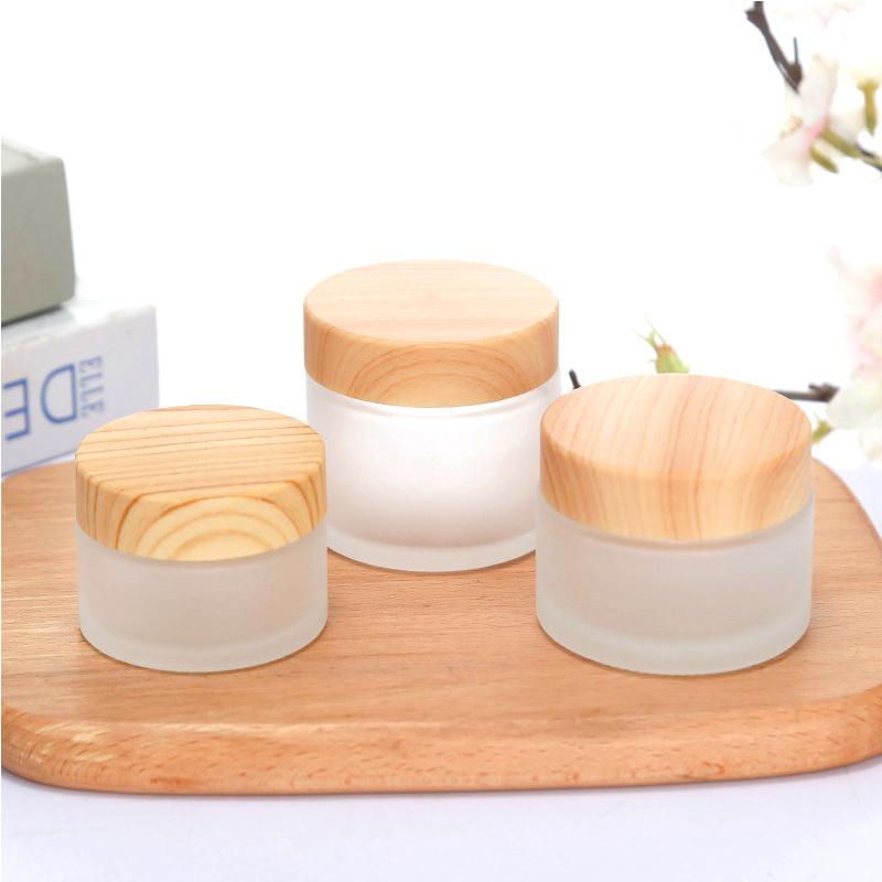 5G-100G Frost Glass Cream Bottle с деревянной крышкой портативная пустая бутылка для ухода за кожей гель сыворотка контейнер косметический дозатор инструмент