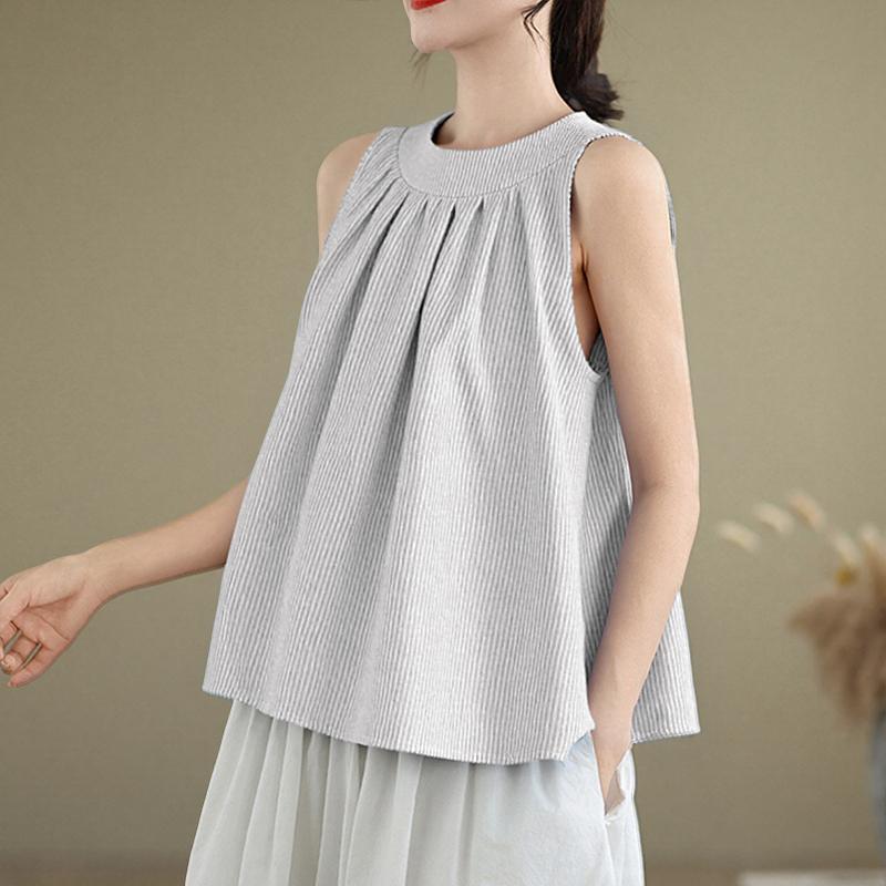 ZANZEA Женские повседневные летние майки без рукавов в полоску с круглым вырезом