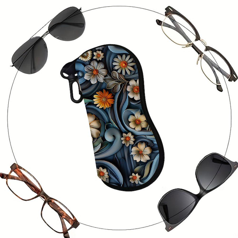 2D-Vintage Floral Pattern Zipper Sunglasses Case, Protective Eyewear Container with Artistic Flower Print, Stylish Travel Accessories for Women Daily