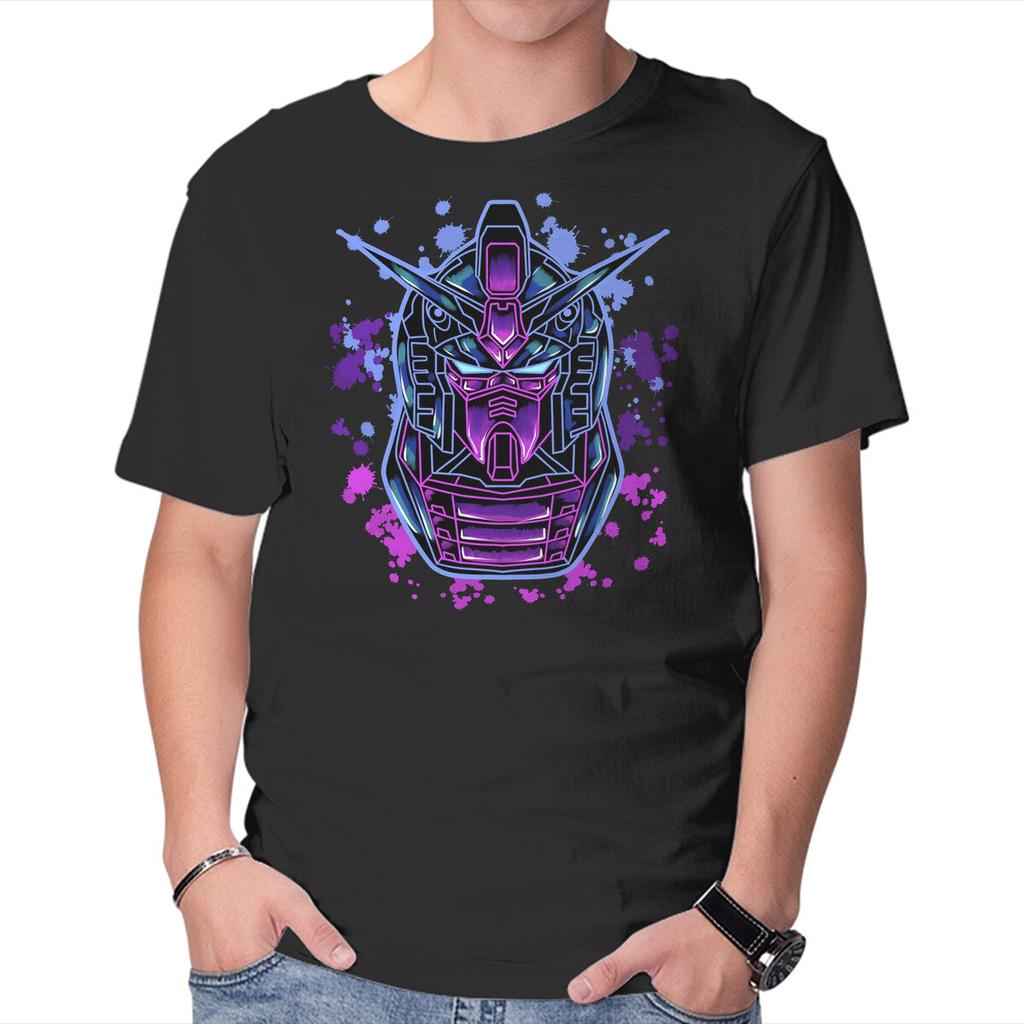 Unisex Crew Neck T-Shirt Gundam Neon Graphic Short Sleeve Casual Tee