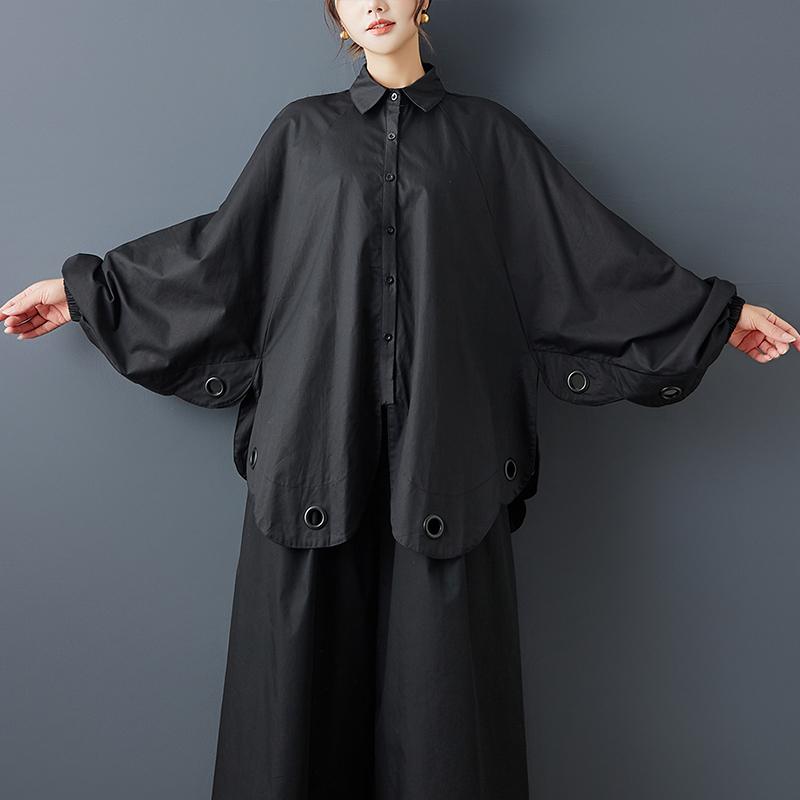 DIMANAF 2025 New Autumn Plus Size Women Coats Jackets Thin Long Sleeve Loose Casual Black Outerwear Button Shirt Tops