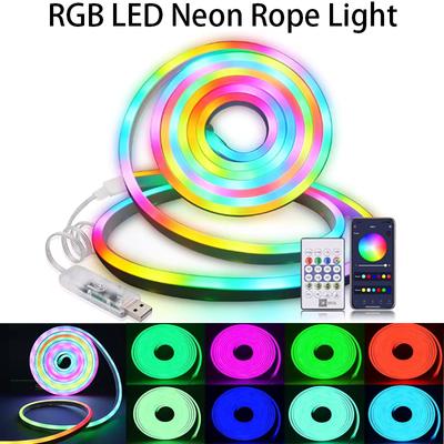 Гибкая RGB неоновая светодиодная лента 5V USB Bluetooth APP+24-клавишный пульт дистанционного управления Синхронизация с музыкой для спальни, игровой комнаты, домашней акцентной подсветки