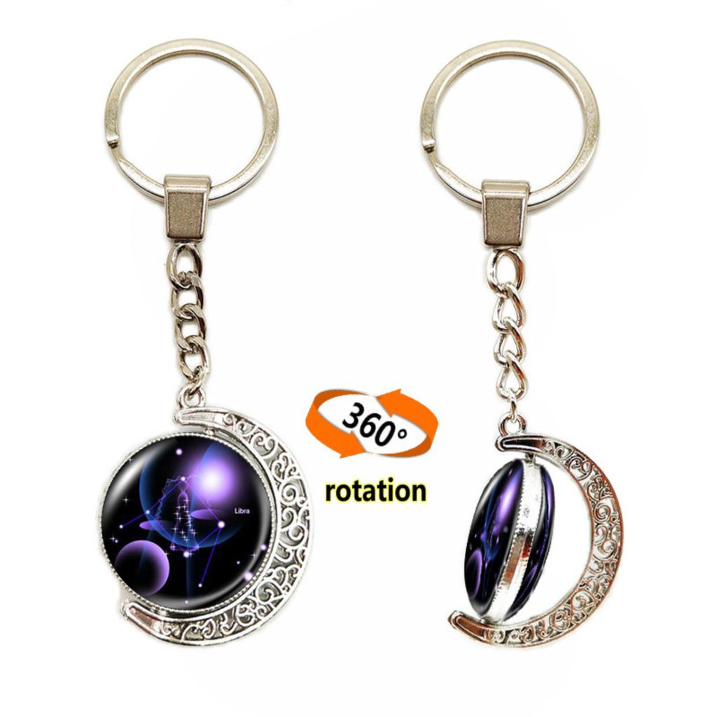 Брелок для ключей с подвеской в виде сумки с 12 знаками зодиака, светящийся в темноте, с драгоценными камнями, двухсторонний стеклянный шар