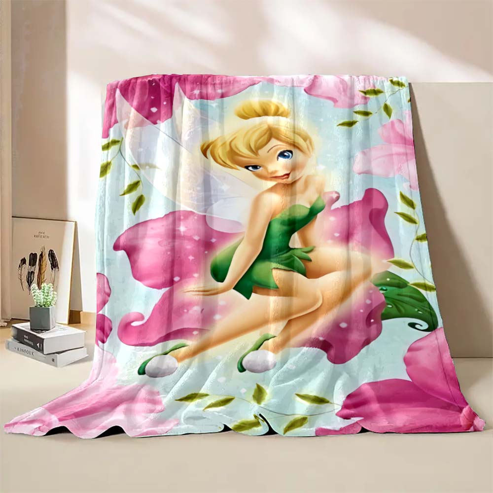 Multi-Style Tinker Bell Cartoon Print Blanket Super Warm Fluffy Bedroom Living Room Sofa Study Office Four Seasons Blanket Gift