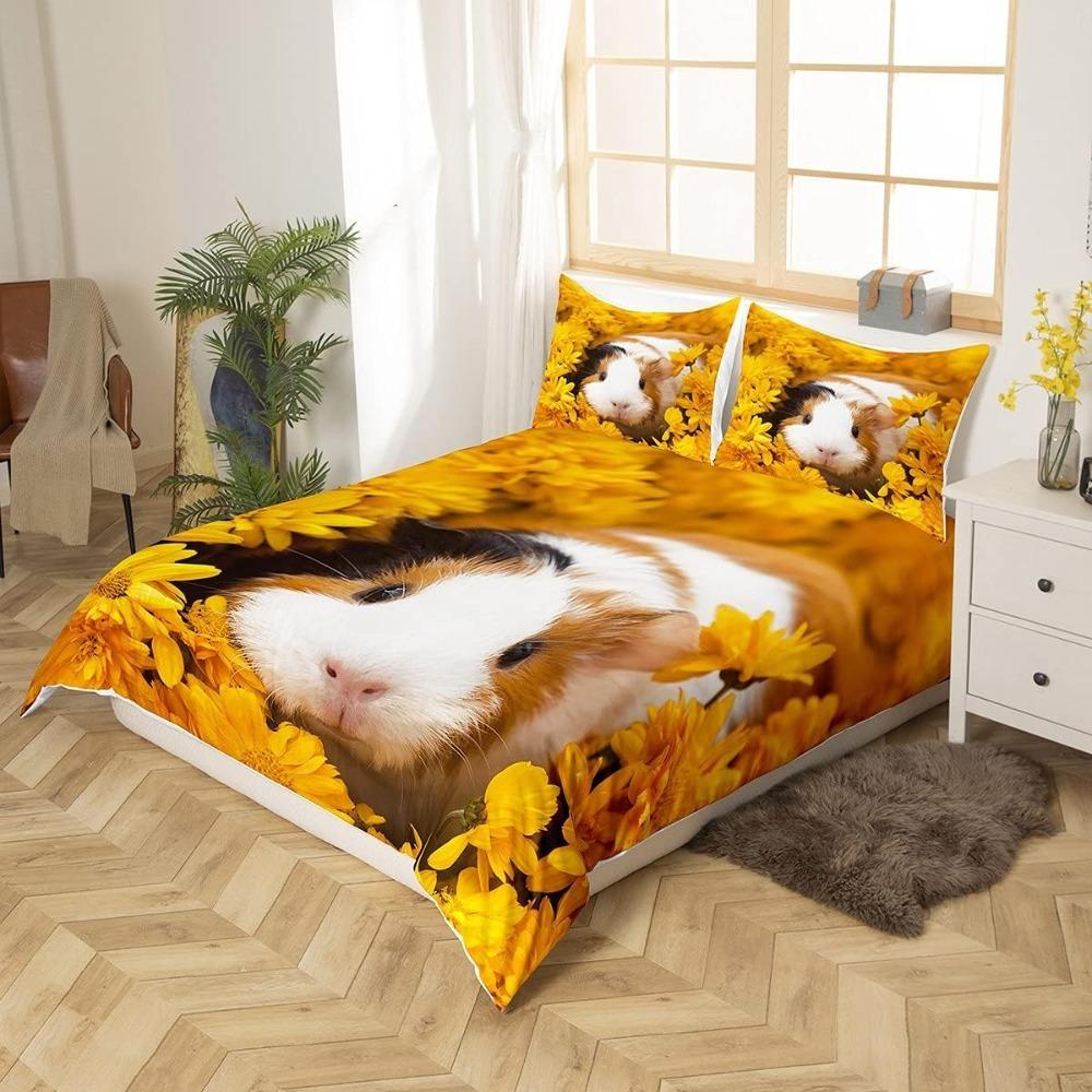 Guinea Pig  Bed Linen,Microfibre Bedding Sets, Children's Bed Linen with Cute Mouse for Teenagers  Adult 3-Piece  with Zip