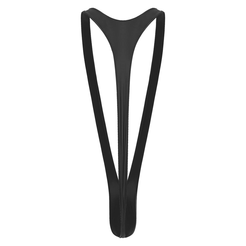 Mens Swimsuit Bodysuit M-XL Glossy Finish - Thong Mankini with Bulge Pouch & V-Shaped Suspenders