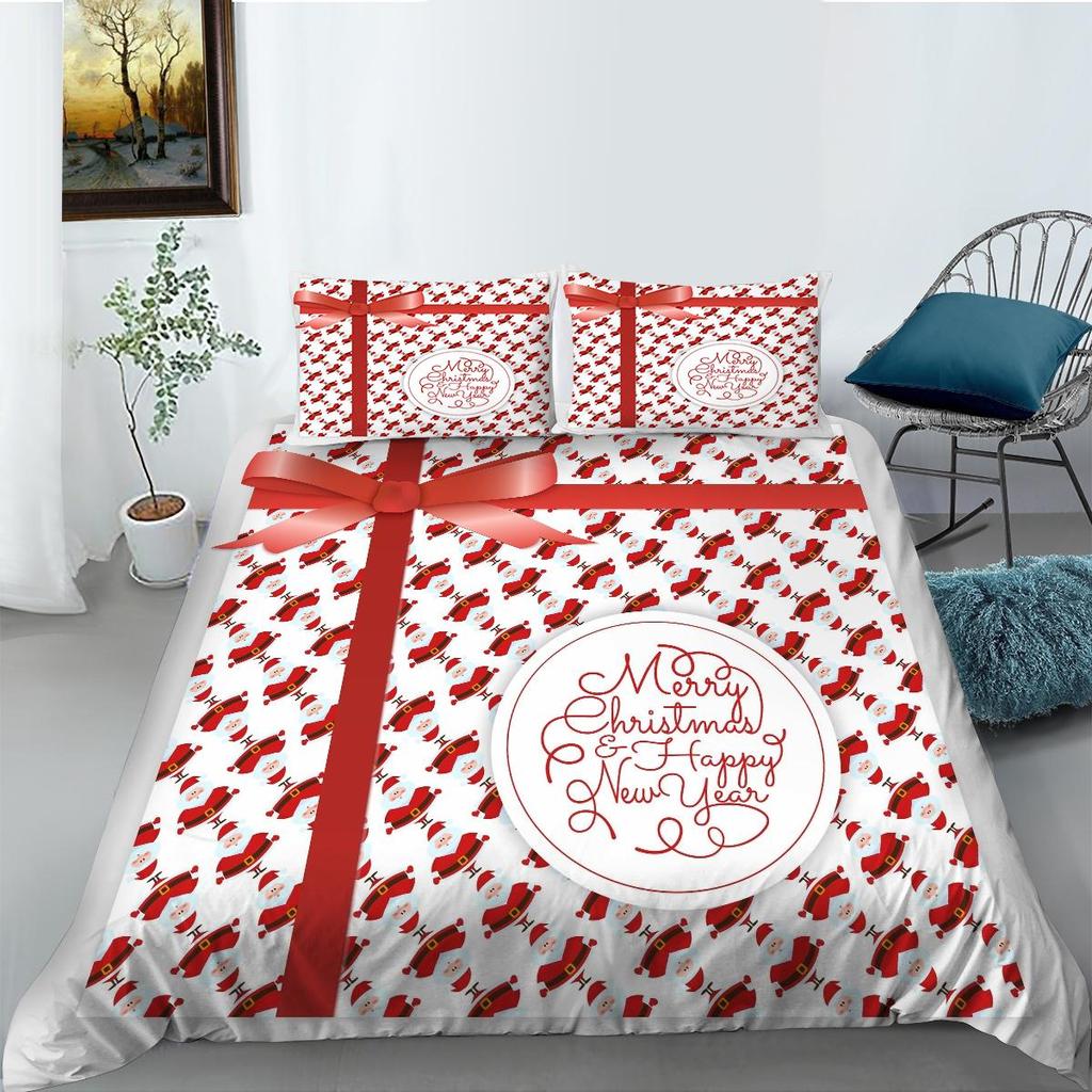 Christmas Home Bedding Set Santa Claus Pattern Bedding Set Bedding Set Quilt Cover Pillow Case Single/Double Bed 2/3 Bedroom Decoration