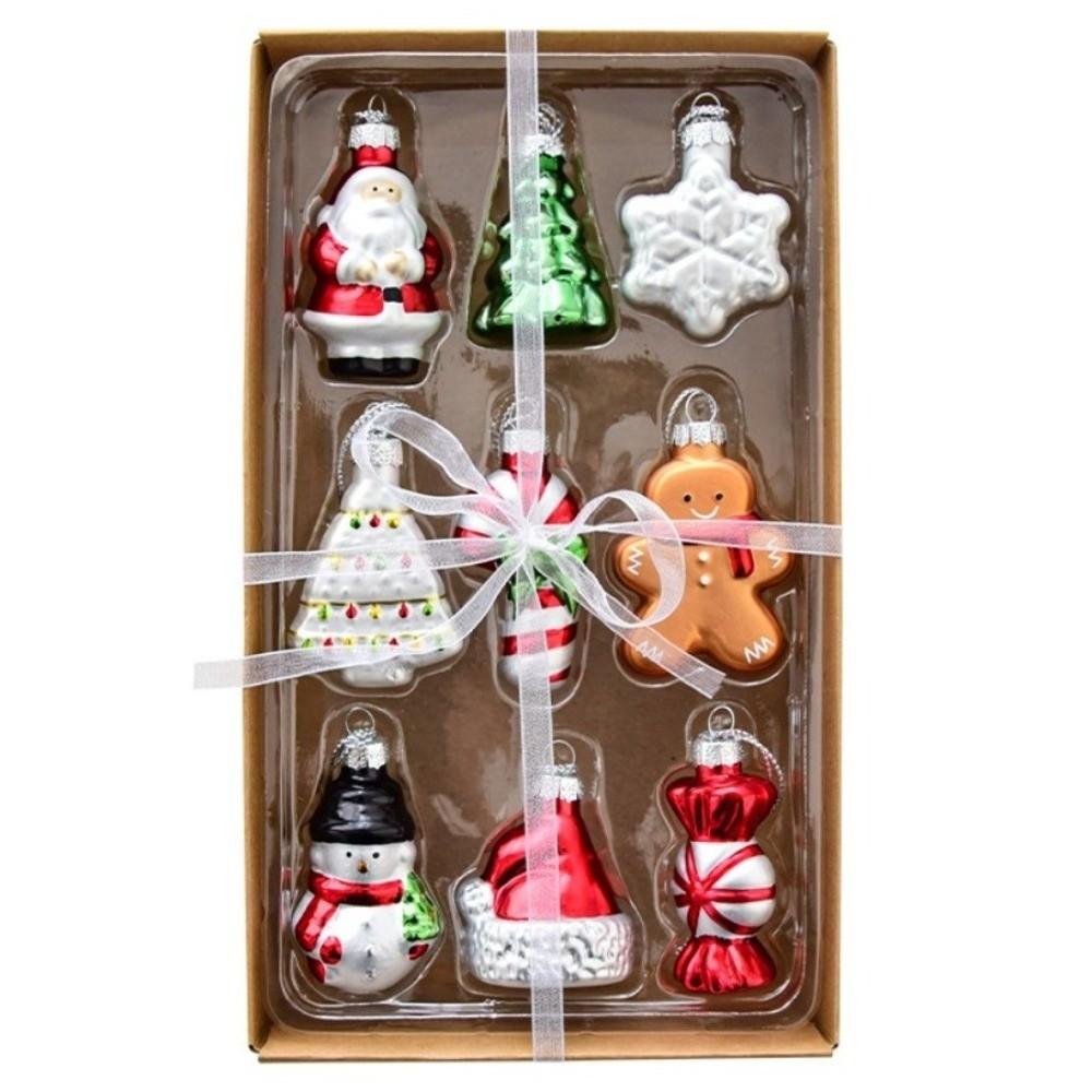 6/9pcs Santa Claus 3D Painting Pendant Glass Christmas Tree Charm Xmas Tree Ornaments Home Decor