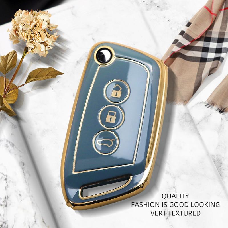 Luxurious Golden Edge Folding Flip Remote Car Key Case Cover For Baojun E200 E300 RS3 RS5 RS7 RC5 RC6 RM5 RMC Car