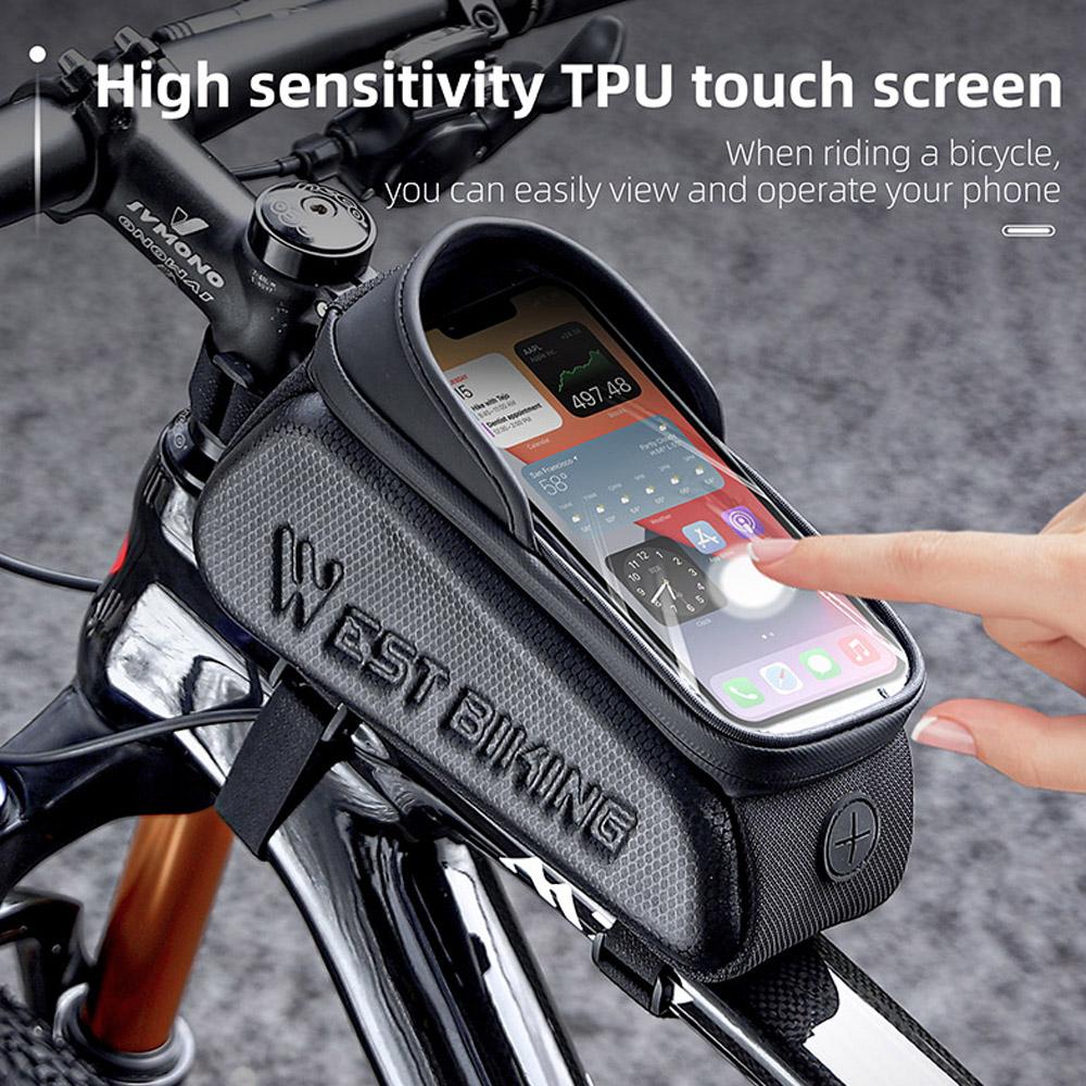 Водонепроницаемая сумка для велосипеда Сумка на раму велосипеда с передней трубкой Сумка для мобильного телефона с сенсорным экраном Двойная молния Велоспорт