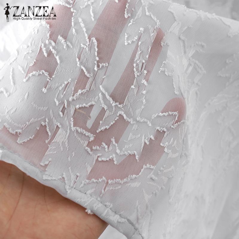 ZANZEA Women Elegant High Neck Lantern Long Sleeve Transparent Lace Blouses