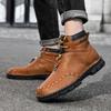 Мужские ботинки Осень Зима Новые Ручной работы Высокие Повседневные Ботинки Уличные Нескользящие Походные Мужские Ботинки Кожаные Мужские Мотоциклетные Ботинки Trave