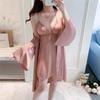 Sexy See-through Lace Nightgown Suspender Nightgown Two-piece Set Women's Thin Satin Bathrobe Pajamas Summer Home Wear