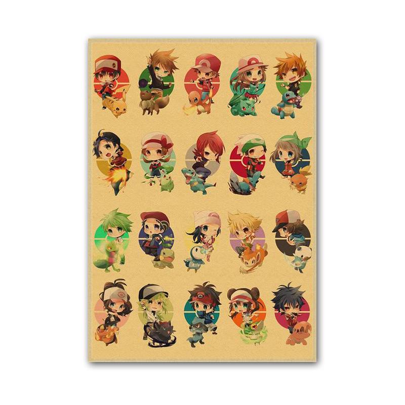 Vintage Pokemon Pikachu Squirtle Bulbasaur Poster Print Anime Canvas Painting Mural Children Bedroom Home Wall Art Decoration