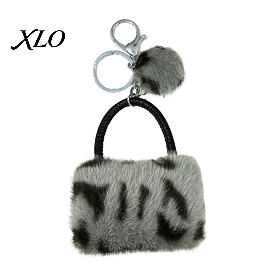 Key Ring with Pompom Leopard Print Plush Handbag Keychain, Mini Bag Pendant School Accessory Pompom, Backpack Decorative for Women Girls