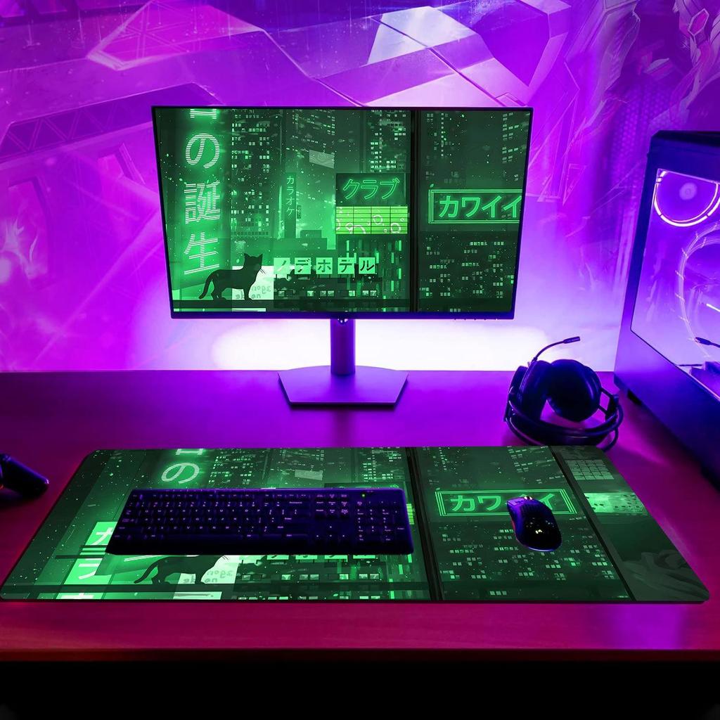 Коврик для игровой мыши, гладкая поверхность, прошитые края, японский киберпанк, 80x30 см