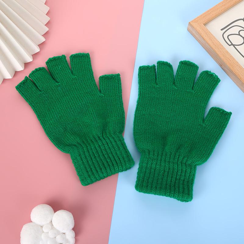 Students Winter Finger Knitted Gloves Outdoor Cycling Games Half Finger Gloves Color Matching Warm Wool Gloves