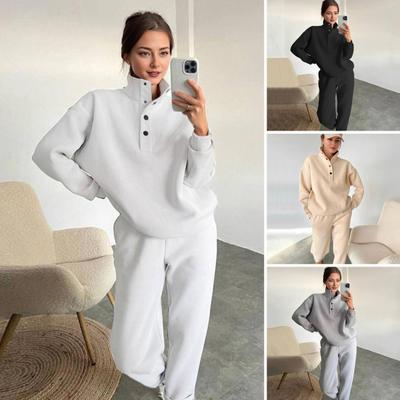 2 шт./комплект весна-осень женский топ брюки комплект воротник стойка длинный рукав толстовка эластичный высокая талия максимальный комфорт брюки спортивный фитнес костюм