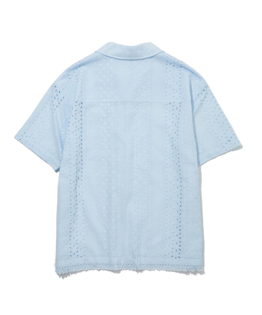 PENFIELD Crochet Open Collar Pocket Short Sleeve Shirt Sky Blue_Fs2Ct21U