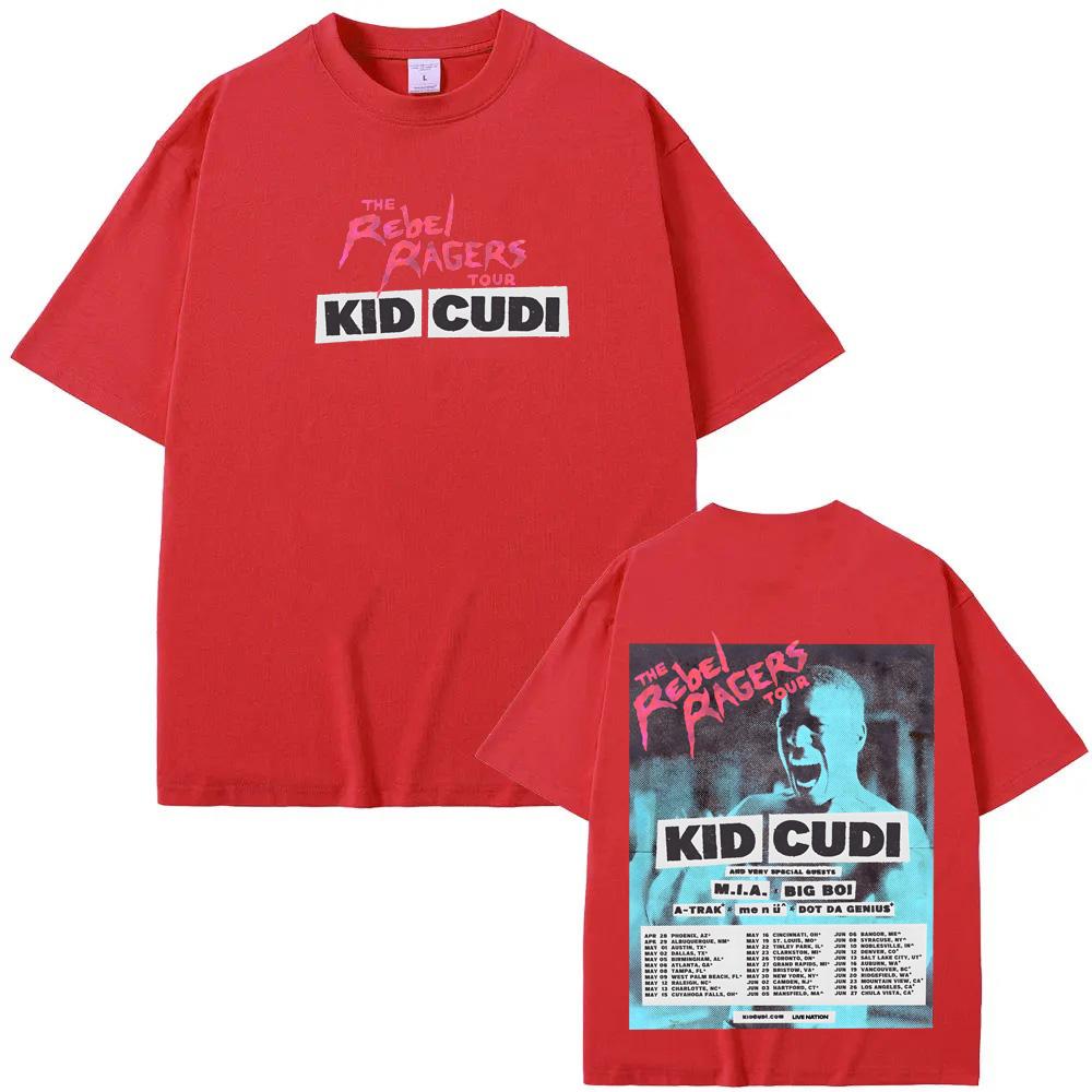 Футболка THE REBEL RAGERS TOUR 2026 Американский рэпер Kid Cudi Высококачественная футболка с коротким рукавом Женская/мужская 100% хлопок