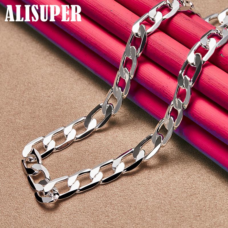 925 Sterling Silver 8mm Flat Side Chain 16/18/20/22/24 Inch Necklace Jewelry