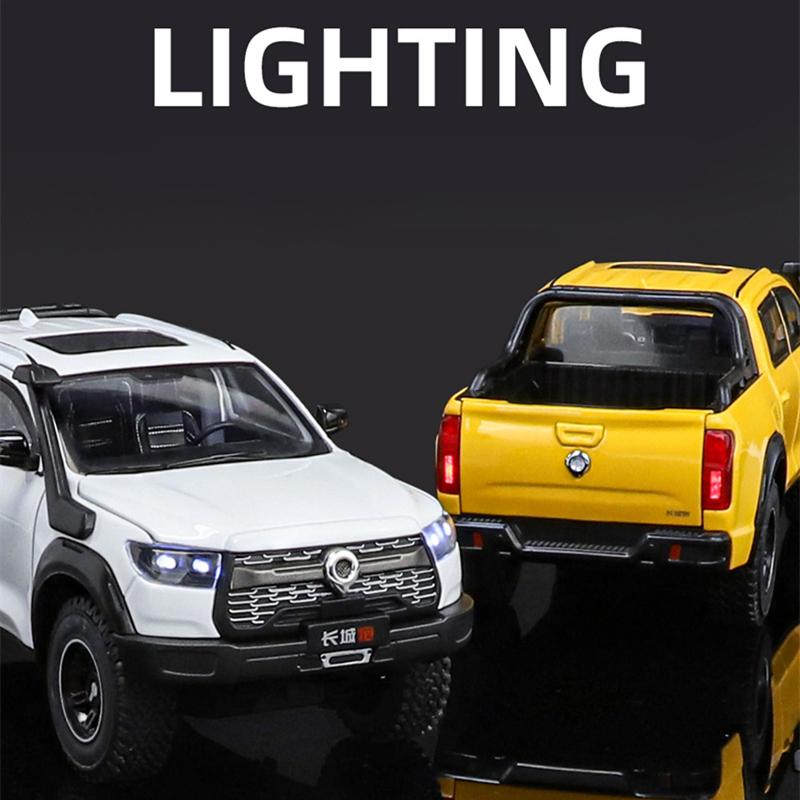 1/24 Great Wall Motor POER Pickup Alloy Car Model Diecast Metal Offroad Vehicles Car Model Simulation Sound Light Kids Toy Gift