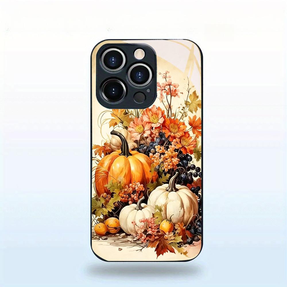 Autumn Pumpkin Black Glass Phone Case For iPhone 17 16 15 14 13 12 11 Pro Max Plus Soft Silicone Bumper Anti‑Knock Back Cover