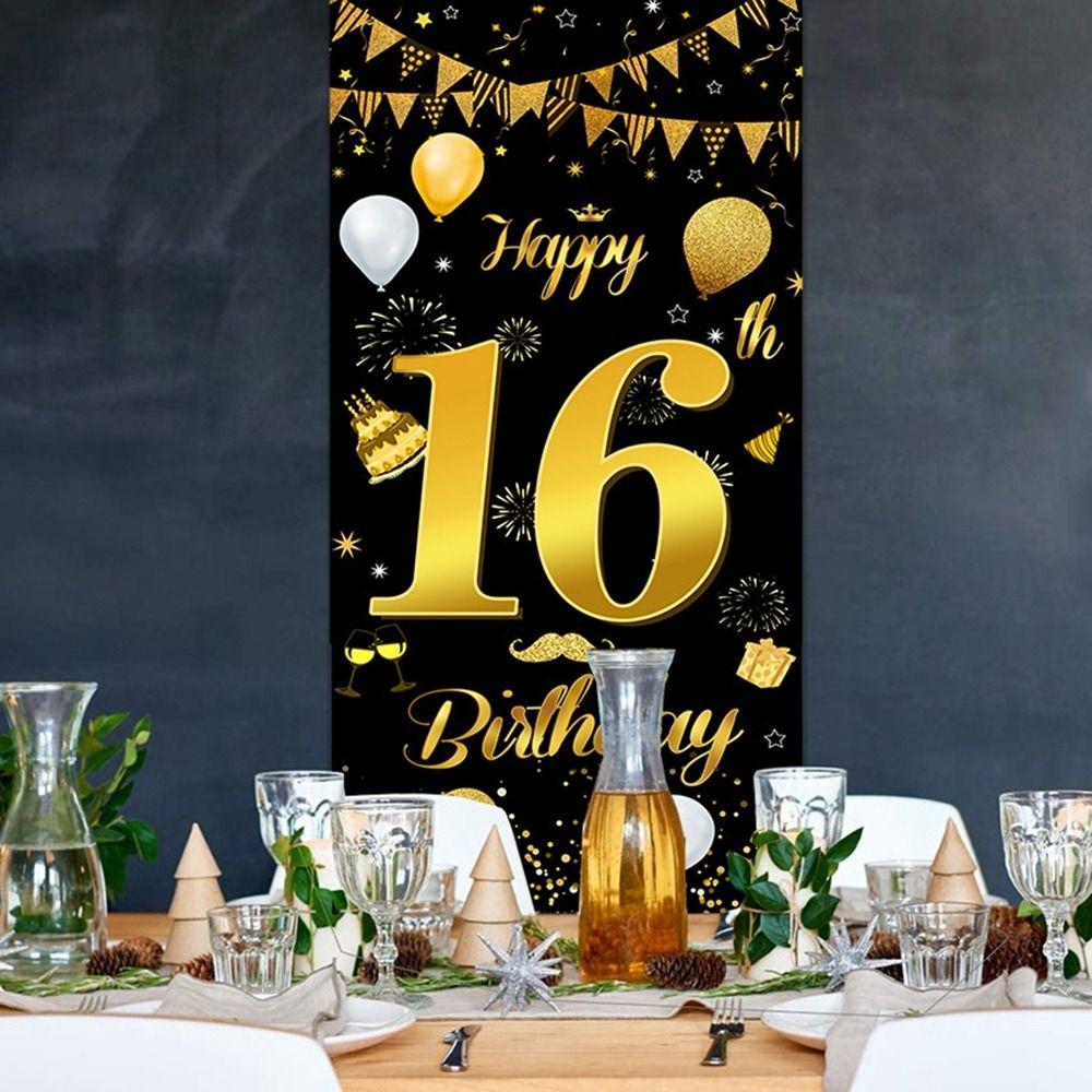 Black Gold Birthday Background Cloth Polyester Anniversary Backdrop  Anniversary