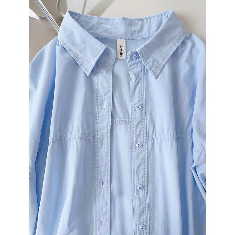 Pure Cotton Bandage Dress Rose Pink Shirt for Women Inner Wear Base Loose All-Matching Slimming Long Sleeve Shirt Coat Trendy