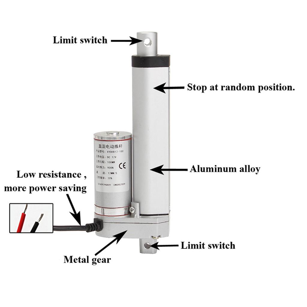 Линейный привод с электродвигателем постоянного тока 12 В, подъемник IP54 400N 12 В 25 мм/с для самокатов, одноколесных велосипедов