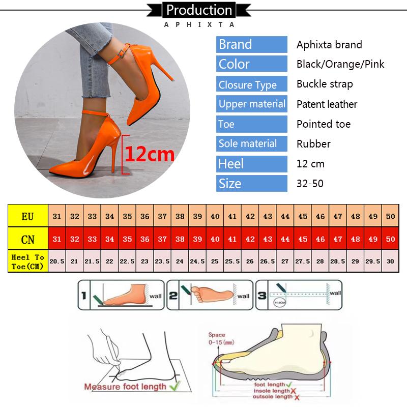 Aphixta Оранжевые Новые Роскошные Кристаллы Пряжка Сумасшедшие Супер Высокие 12см Шпильки Туфли-лодочки Женская Обувь Острый Носок Красочные Вечерние Туфли