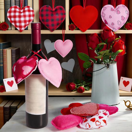 12 шт. Подвесное украшение в виде сердца из фетра, красное, розовое, с узором «буффало плейд», шарм в виде сердца для Дня святого Валентина, свадебной вечеринки, DIY-поделок