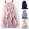Fashion Womens Ladies Elastic High Waist Ruffle Mesh Pleated Tulle Tutu Skirt Sundress