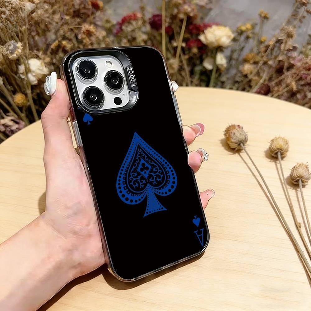 Чехол для телефона с пиковым тузом для iPhone 17,16,15,14,13,12,11 Plus,Pro Max,XS, Цветной серебристый чехол для телефона Funda Cover