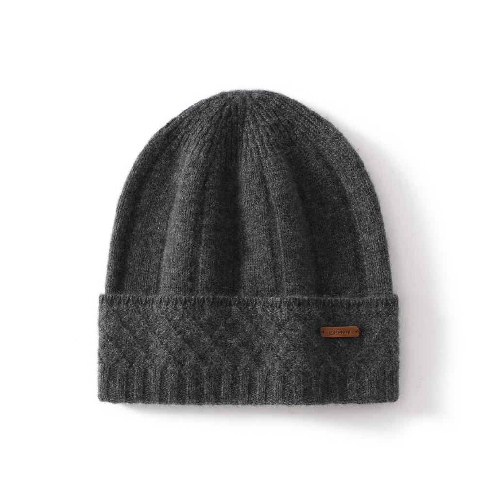 Pure cashmere knitted cold hat, warm in autumn and winter, unisex solid color stacking, simple versatile ear protector wool hat