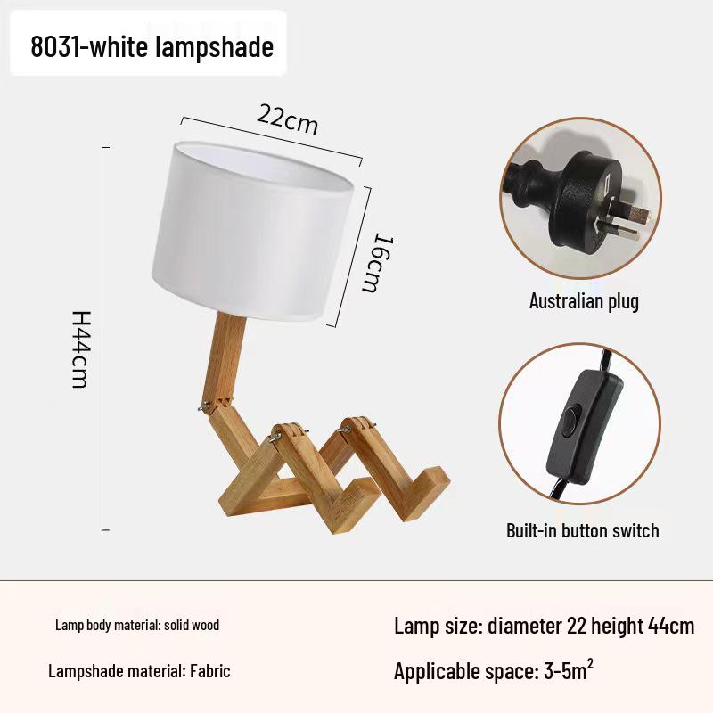 Nordic Wooden Robot Table Lamp: European Solid Wood Art for Bedroom or Bedside