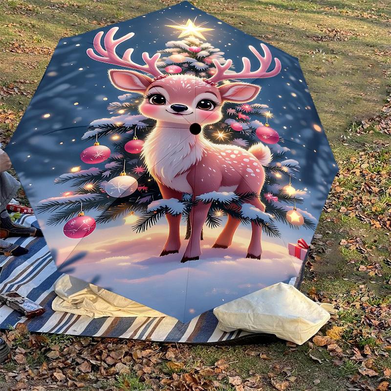 1PC Christmas, Deer Automatic Open/Close Umbrella with Windproof, 8-Rib Sturdy Canopy, Durable Ribs, Fashionable Design, Outdoor Accessory, Fun Prin,