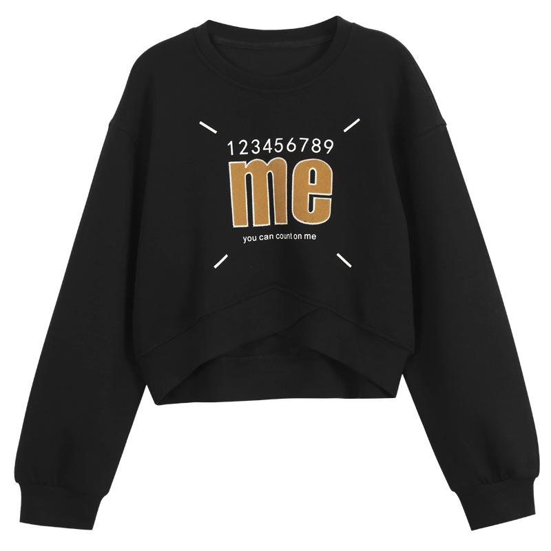 Большой высококачественный американский принт, свитер-кроп с круглым вырезом и длинными рукавами