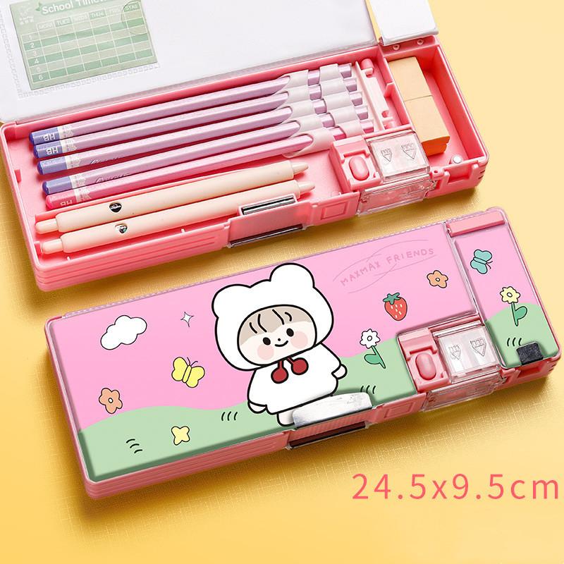 Cartoon Stationery Box with Pencil Sharpener Plastic Pencil Case School Storage Box Kid Cute Pen Case Student Pencil Box Gifts