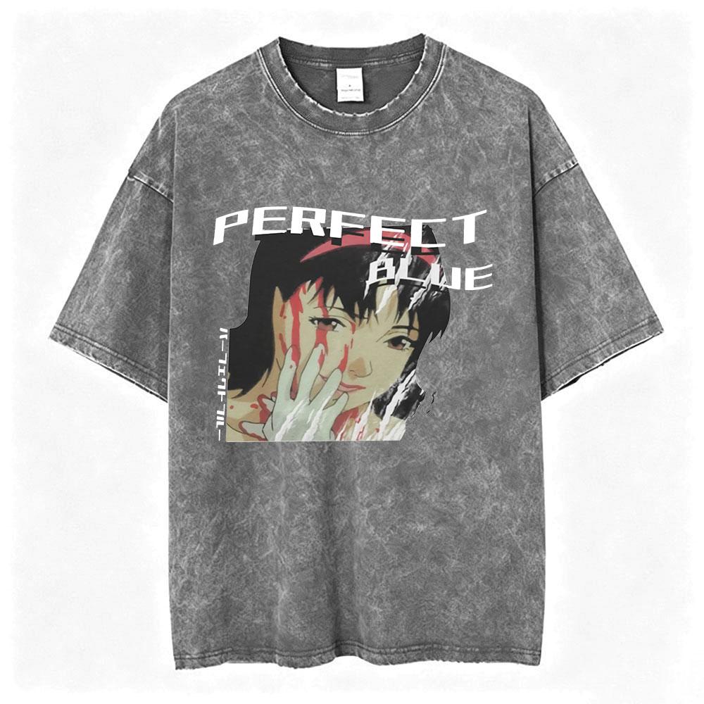 Anime Perfect Blue Mima Kirigoe Vintage Washed TShirt Men Women Clothing Fashion Aesthetic Short Sleeve Oversized T Shirts Tops
