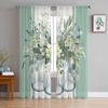 Весенние листья эвкалипта полосатый шалфей зеленый тюль окна занавески для гостиной спальни отель роскошные украшения прозрачные занавески