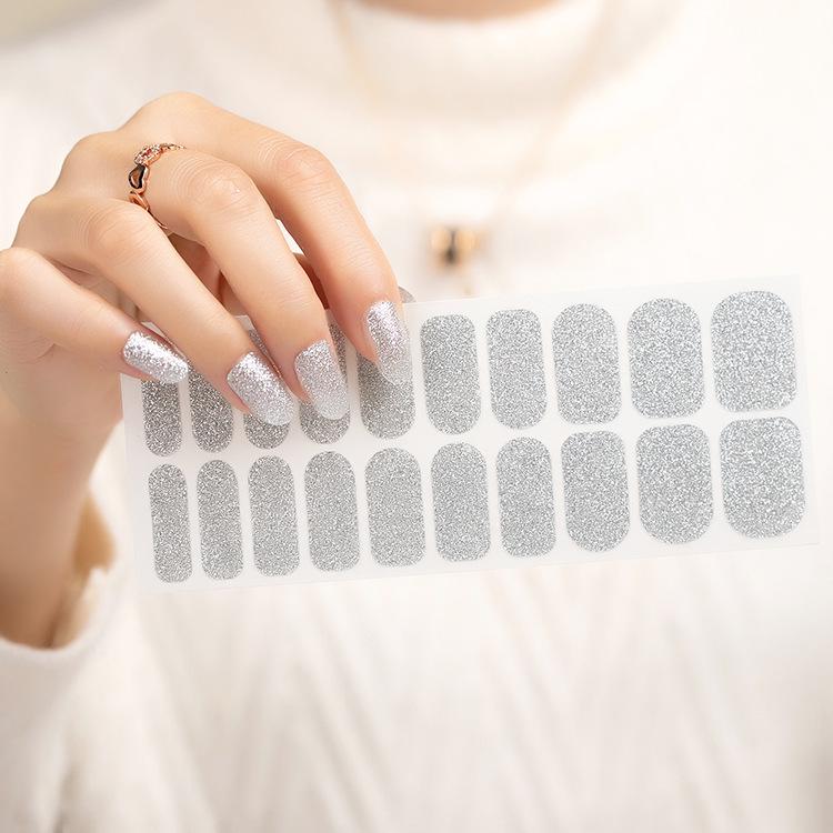 Glitter Powder Nail Polish Film Full Nail Art Sticker 20 Finger UV Nail Sticker Waterproof Nail Art Sticker
